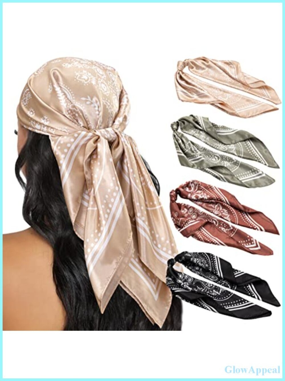 4pcs Satin Head Scarves for Women 35 inch Silk Feel Hair Wraps Square Bandanas